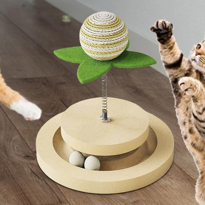 Cat Toy Springs Natural Sisal Scratching Pad Kitten Interactive Toy With Ball Track Spring Ball Automatic Cat Toy For Indoor view 5