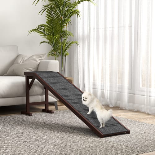 PawHut Dog Ramp For Bed, Pet Ramp For Dogs With Non-Slip Carpet And Top Platform, 74 X 16 X 25, Brown view 4
