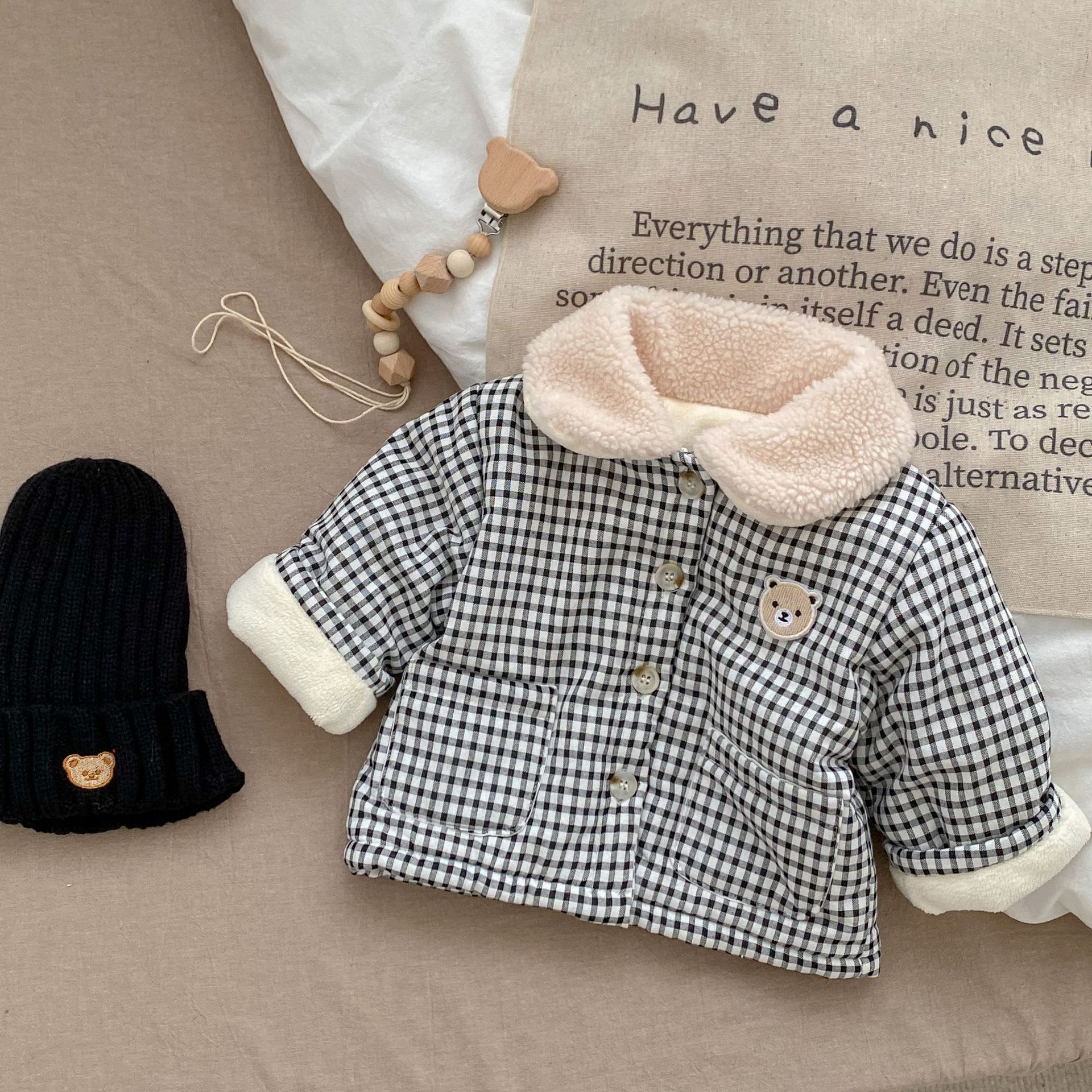 Baby Winter Coat Men's And Women's Korean-style Plaid Bear Quilted To Keep Warm Cotton-padded Jacket Thickened Children's Cotton Clothes view 7