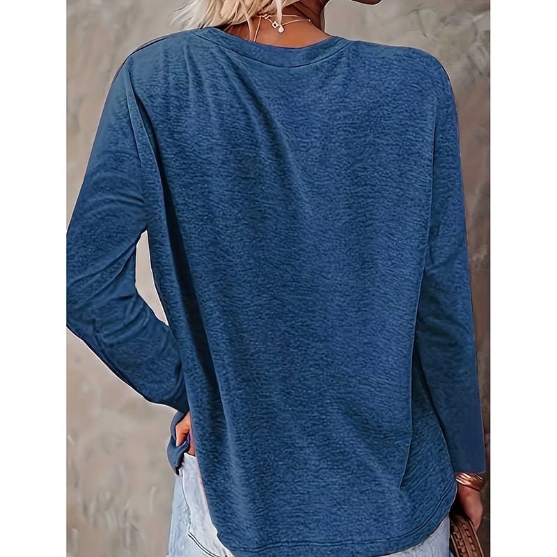 Women's Heart & Dog Paw Print T-shirt, Cute Crew Neck Long Sleeve Top For Spring & Fall view 4