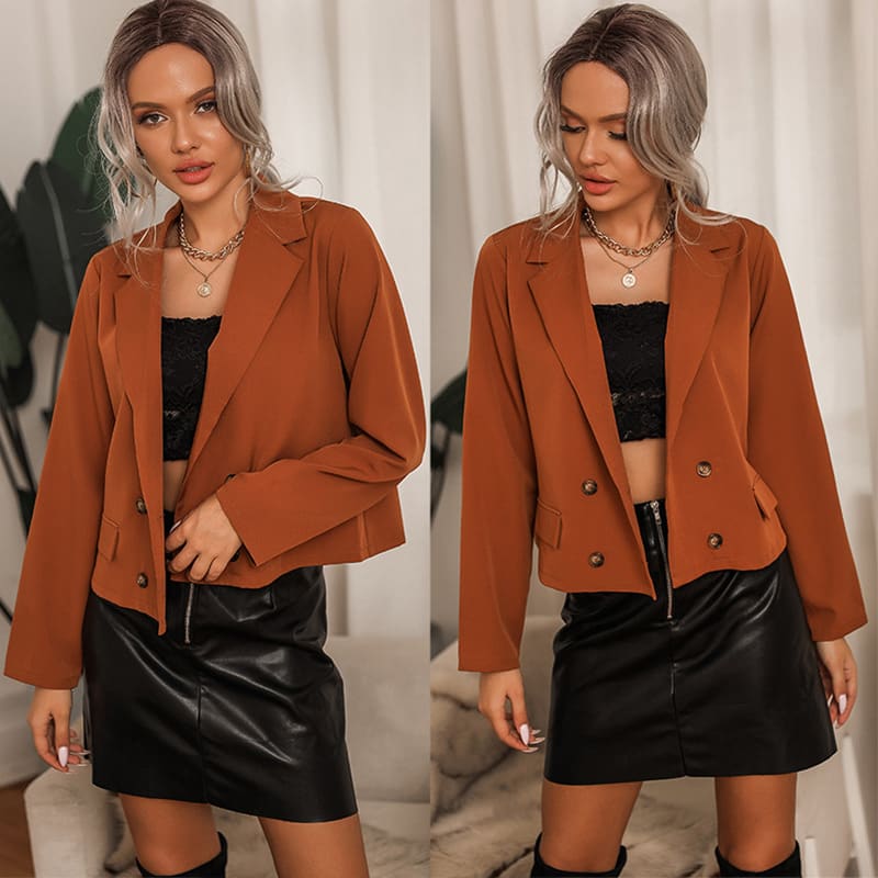 Women's Small Coffee Color Vintage Suit Short Jacket view 3