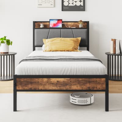 Twin Size Bed Frame, Storage Headboard With Charging Station, Solid And Stable, No Box Spring Needed, Easy Assembly view 9