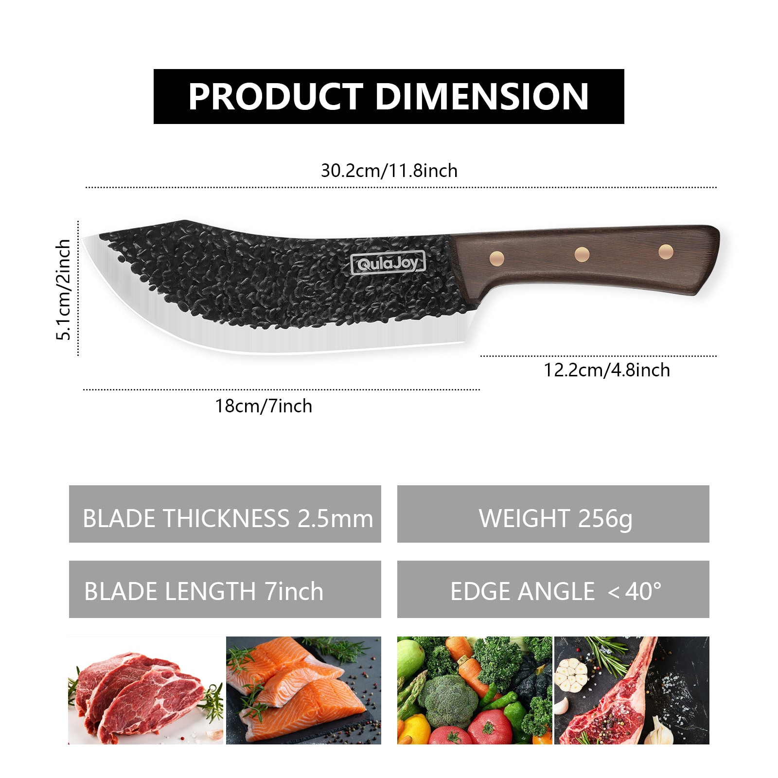 Qulajoy Meat Cleaver Knife - 7.3 Inch High Carbon Stainless Steel Butcher Knife For Meat Cutting Slicing Vegetables- Professional Chopper Knife For Home Kitchen Chef Knife view 9