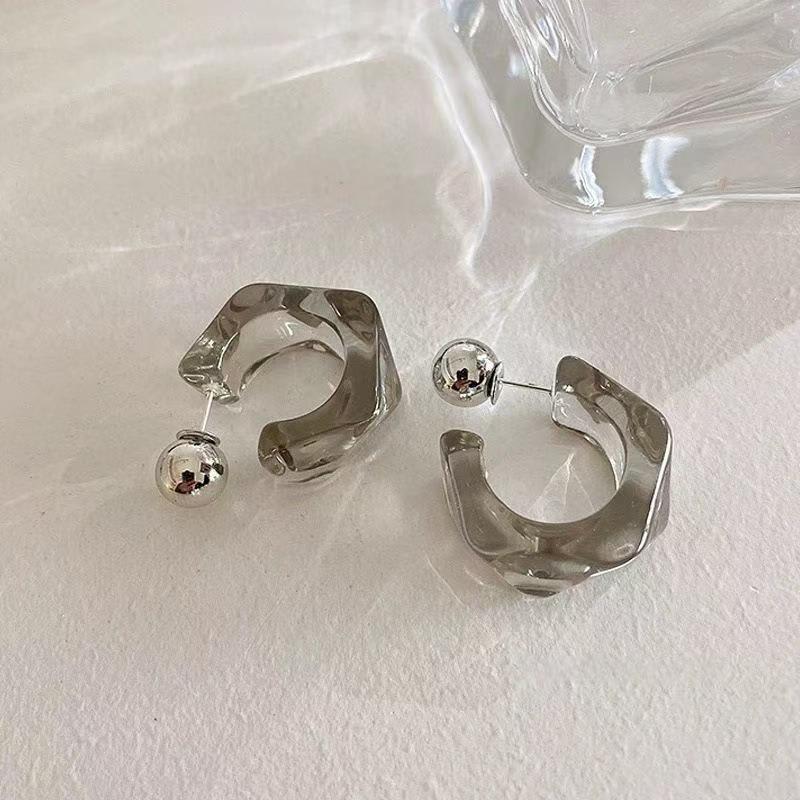 1 Pair Korean Trendy Acrylic C-Shaped Hoop Earrings, Youthful, Stylish & Exquisite Personalized Design Earrings For Women view 8