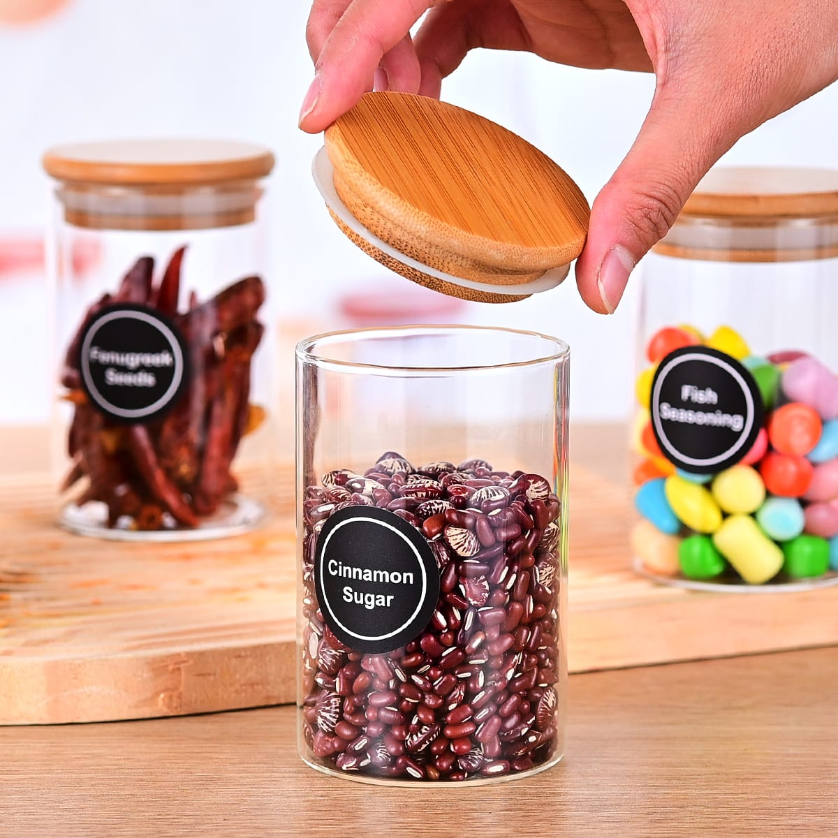 12 Pcs Round Spice Jars With Bamboo Lids And Stickers, Glass Storage Jars, Candy Jars, Coffee Jars, Salt Jars, Pepper Jars, Tea Jars view 18