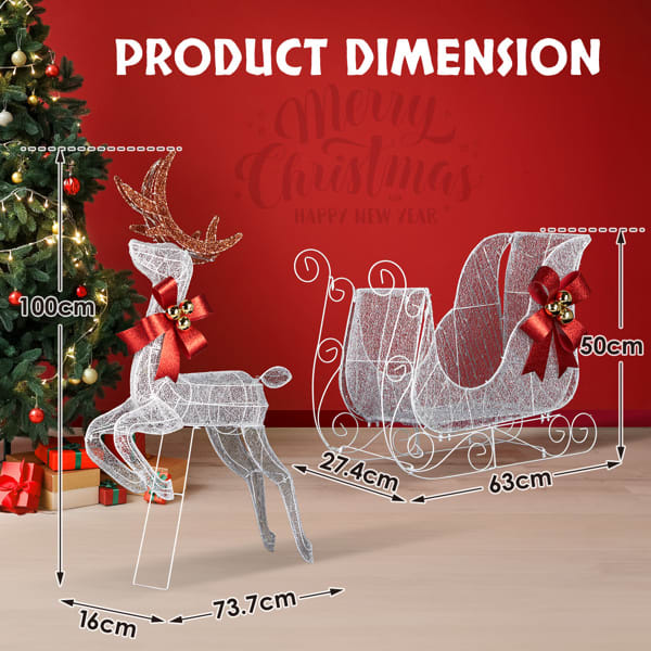 211X27.5X100cm Deer Sled, White Light, Powder Mesh, Christmas Lights, Reindeer view 6