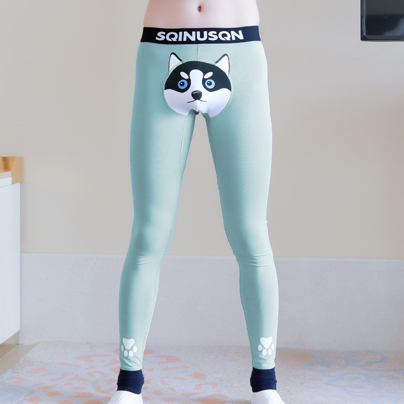 Cute Dog Print Leggings Winter Warm Innerwear Cotton Pants For Men view 7