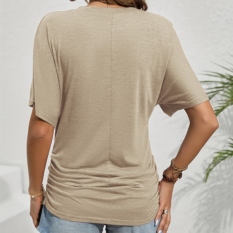 Women's Slim-Fit Ruched Short Sleeve T-Shirt Crewneck Casual Fitted Top view 8