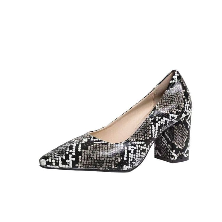 Women's Snake Print Pointed Toe Block Heel Pumps 2026 Spring Summer Elegant High Heels Versatile Office Party Shoes view 8