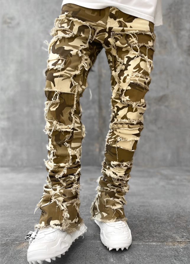 Ins Fringes Ripped Trousers Individual Patched Pants Long Tight Fit Stacked Jeans For Mens Clothing view 12