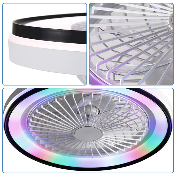 19 Inch RGB Dimmable LED Enclosed Ceiling Fan With Embedded Bladeless 6-speed Remote Control, Suitable For Bedroom Parties view 6
