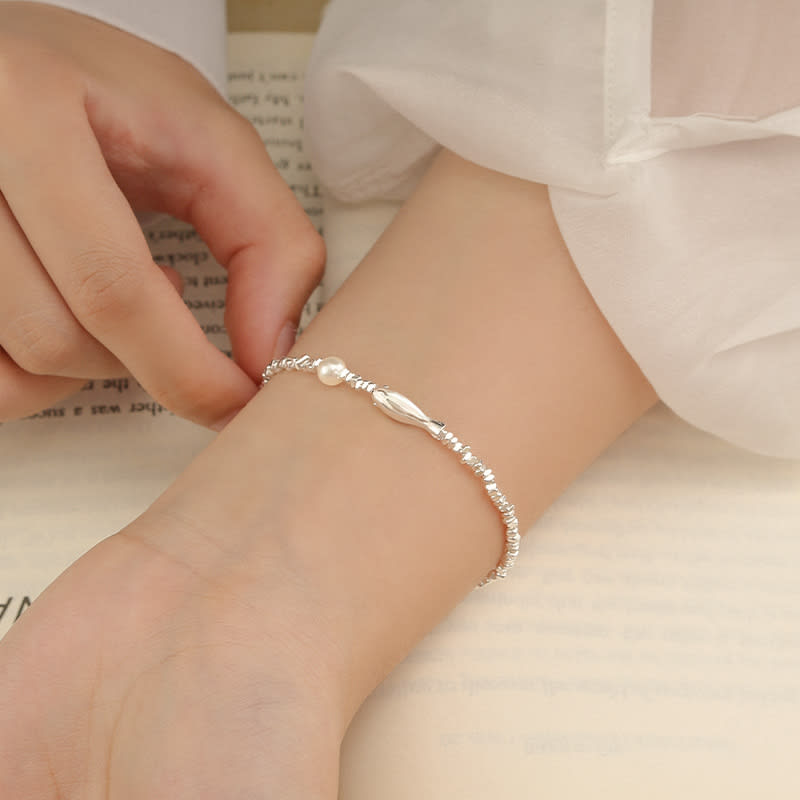 S925 Sterling Silver Little Fish & Broken Silver Pearl Bracelet For Women, New 2025 Design, Light Luxury Niche Exquisite Bracelet view 4