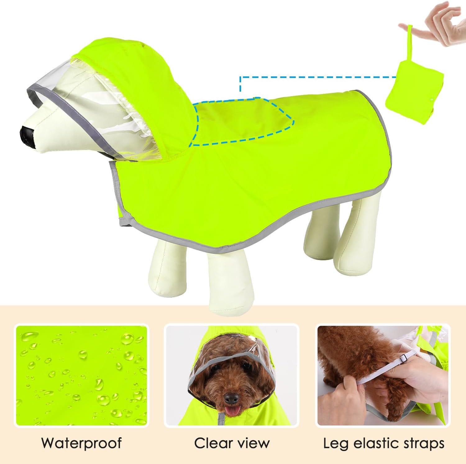Dog Raincoat Waterproof Soft Breathable Dog Rain Jacket For Small Dog Hooded Dog Rain Coat With Transparent Cap Protect Belly view 2
