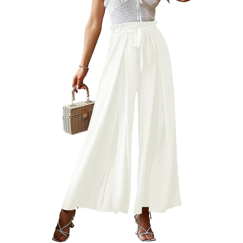 European And American Bow Loose High Waist Pleated Wide Leg Pants view 3
