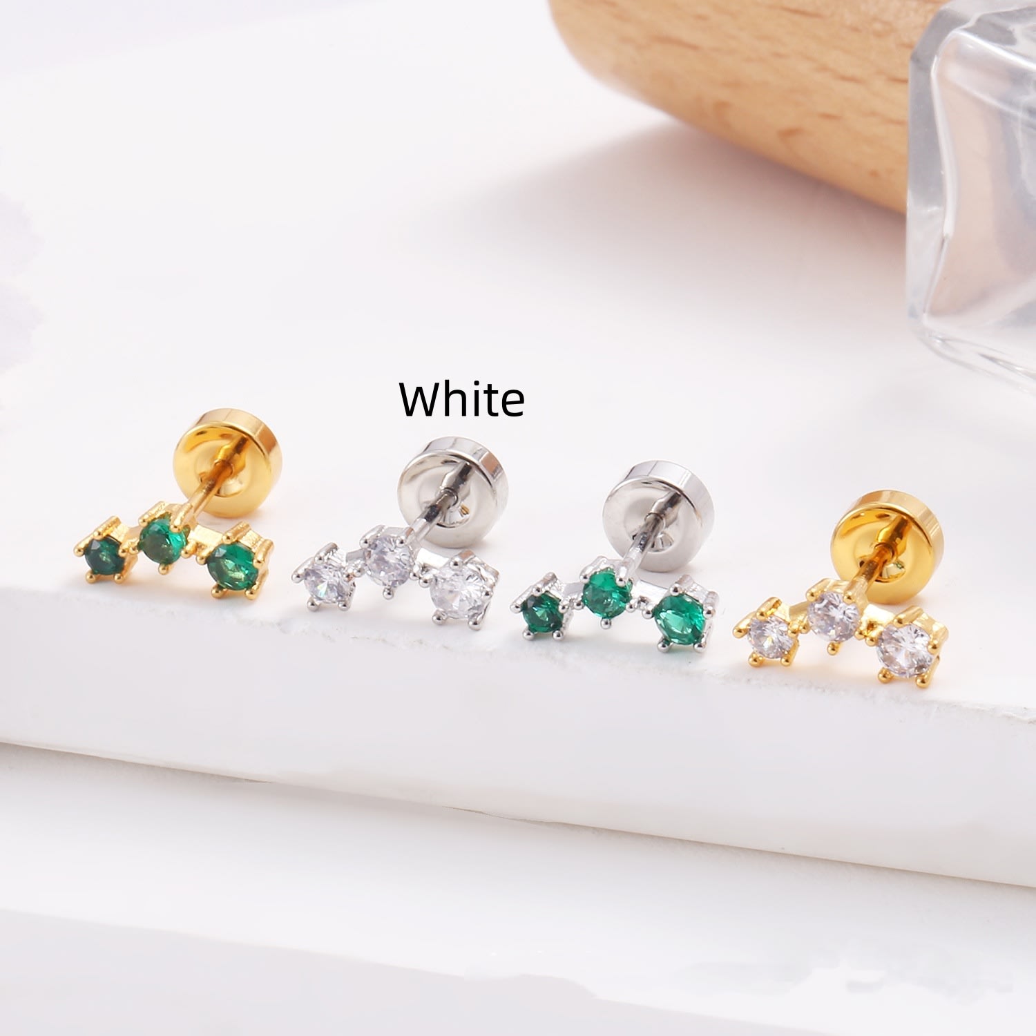 Stainless Steel Lip Studs With Heart-shaped Zircon Earrings view 10