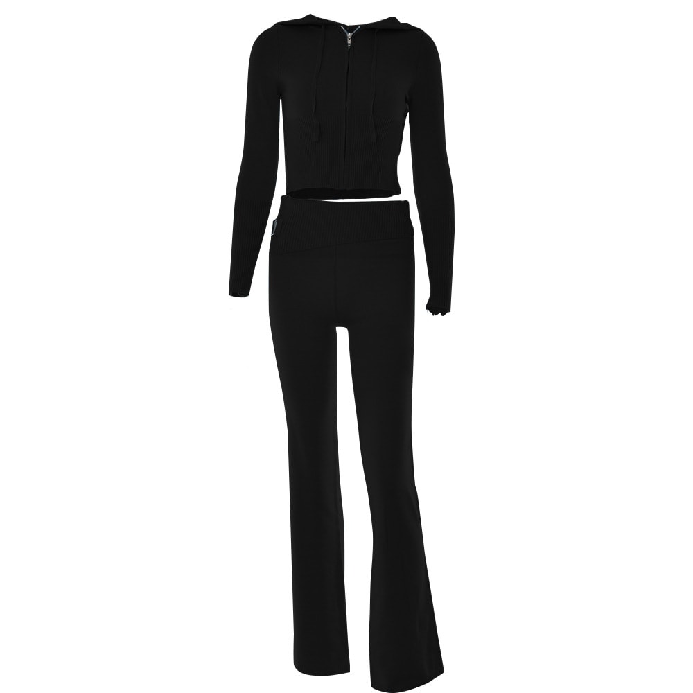 Style Cross-border Knitted Hooded Suits Fashion Sexy High Waist Long Sleeves Trousers Two-piece Set view 8