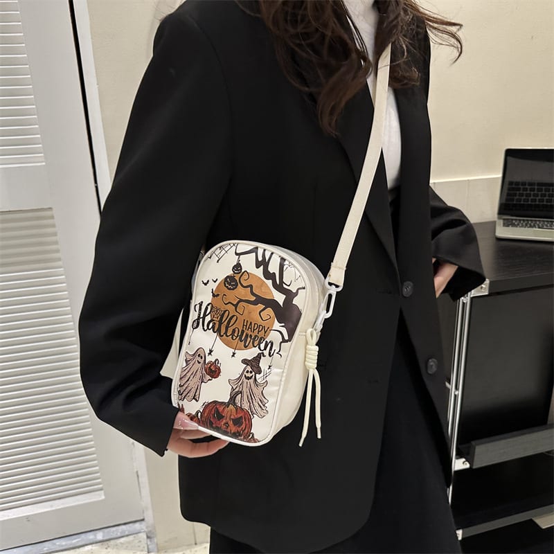 Halloween Graffiti Phone Bag Girls Funny Cartoon Pumpkin Ghost Bat Print Crossbody Bag For Women Mini Personality Creative Shoulder Bags view 11