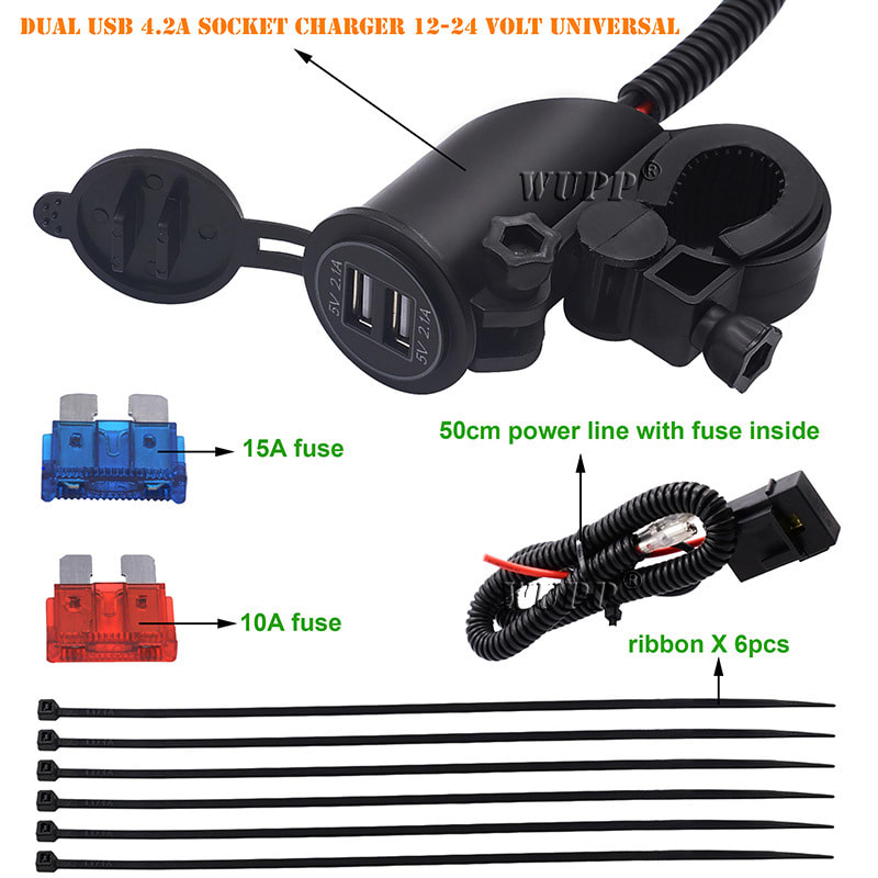 4.2A Dual USB Car Mobile Phone Charger Motorcycle ATV Universal 12Vor24V Modified Lead view 5