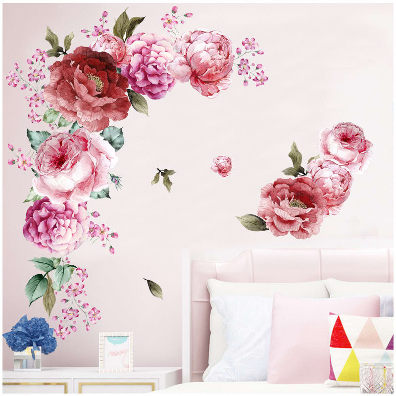 Home Wall Living Room Decoration Watercolor Peonies Flower Decoration Stickers view 3