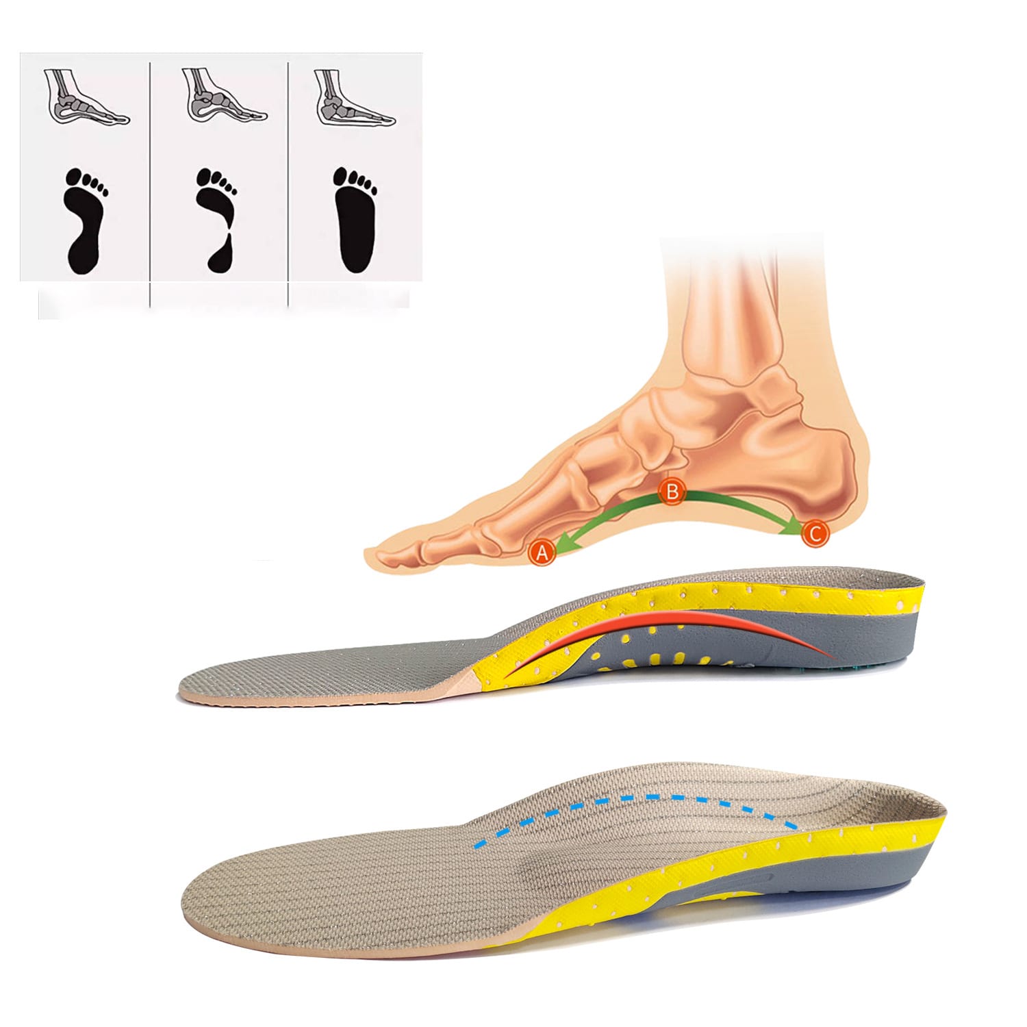Bow Sports Men's Shock Absorber Sweat-absorbing Insole Women's Breathable Basketball Running Arch Correction Insole view 9