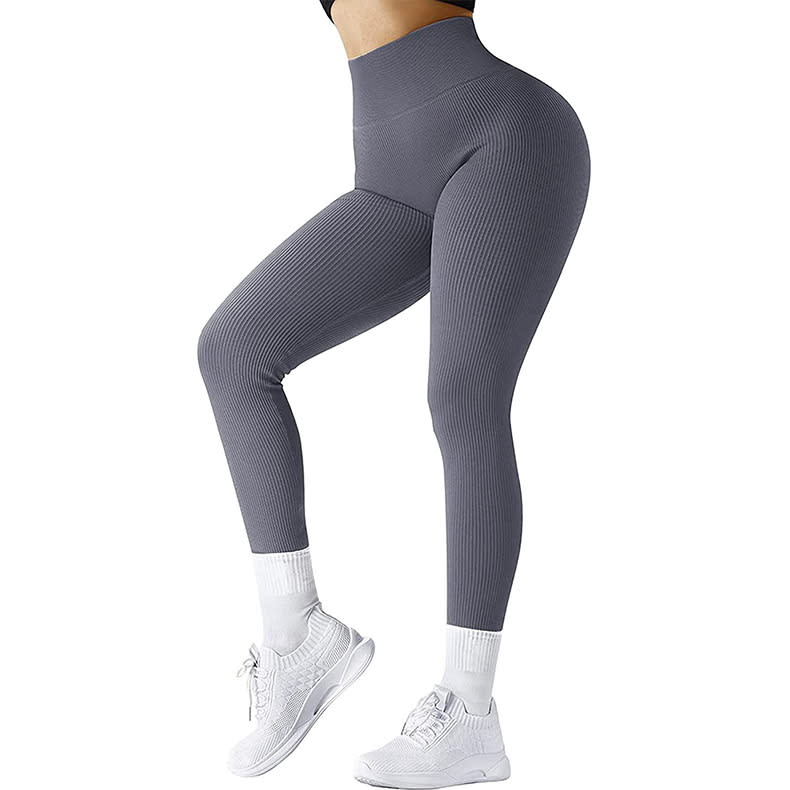High Waist Seamless Leggings Threaded Knitted Fitness Pants Solid Women's Slimming Sports Yoga Pants Elastic Running Sport Leggings view 13