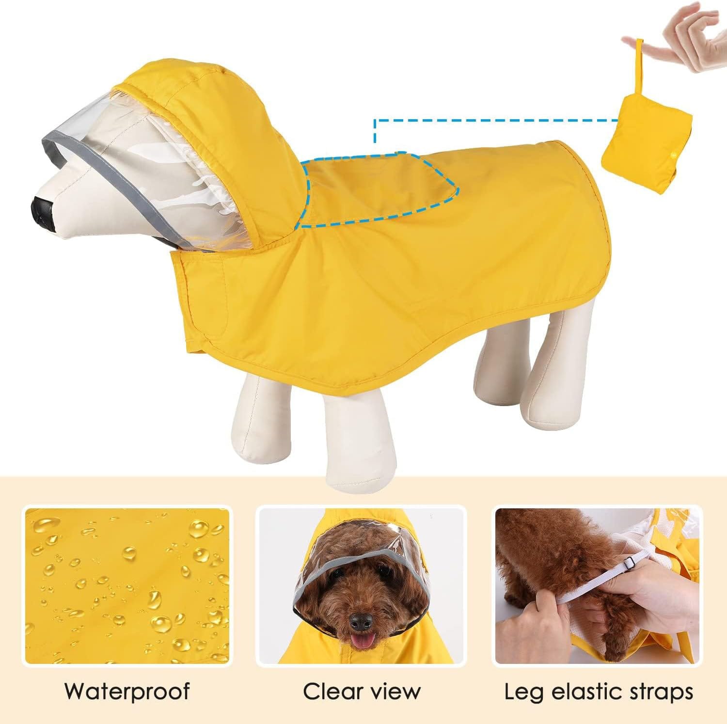 Dog Raincoat Waterproof Soft Breathable Dog Rain Jacket For Small Dog Hooded Dog Rain Coat With Transparent Cap Protect Belly view 16