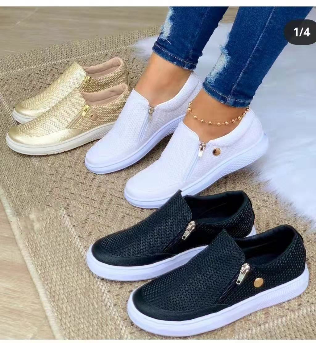 Women's Flats Sneakers Side Zipper Round Toe Walking Shoes Fall Spring view 4