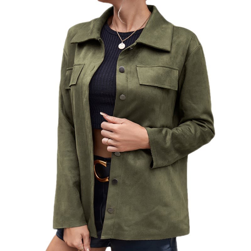Casual Simple Single-breasted Pocket Deerskin Velvet Long-sleeved Shirt Jacket Coat view 2
