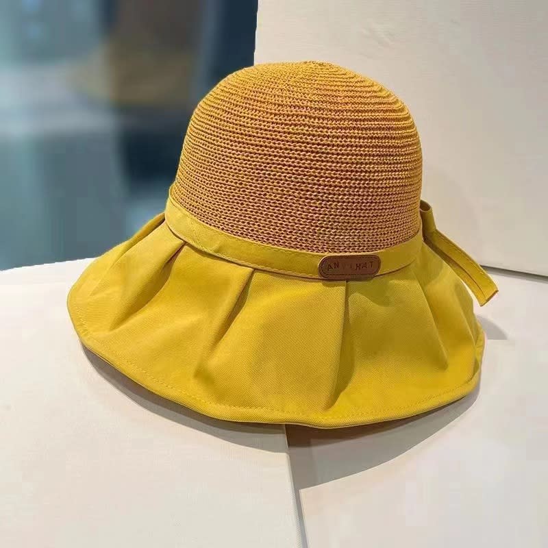 Bow Fisherman Hat Summer Straw Sunhat With Large Brim Anti-UV Sunshade And Face Protection Hat Outdoor view 7