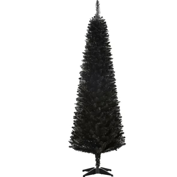 6 Ft Artificial Pencil Christmas Tree, Slim Xmas Tree With 390 Realistic Branch Tips And Plastic Stand, Black view 6