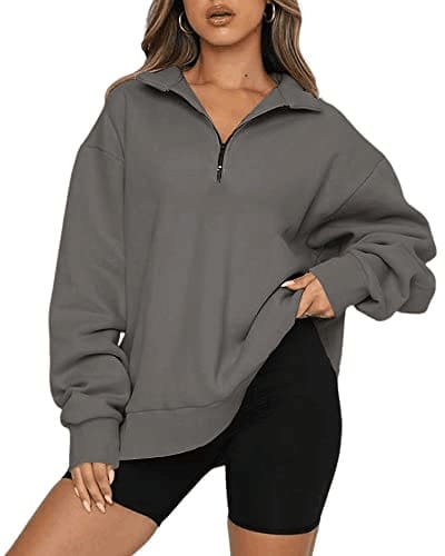 Women Sweatshirts Zip Turndown Collar Loose Casual Tops Clothes view 19