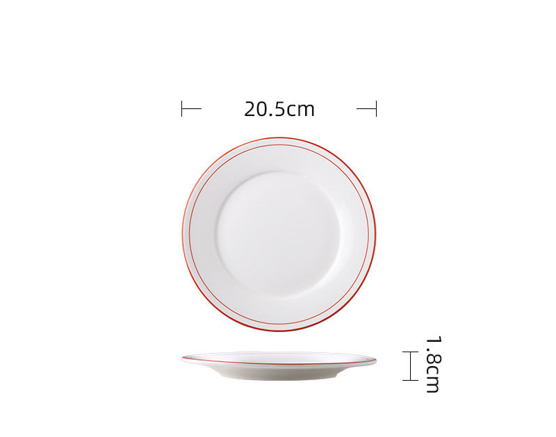 Ceramic Disc Red And Green Line Flat Fried Rice Fried Noodles Dish Head Rice Dish view 6