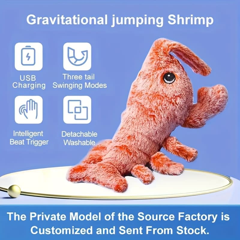 Pet Gravity Shrimp Plush Toy USB Charging Simulate Lobster Electric Jumping Cat Toys, Simulation Lobster Dog Toy, USB Charging With Catnip Plush Cat Toy, Pet Dog Cats Stuffed Interactive Toy view 3