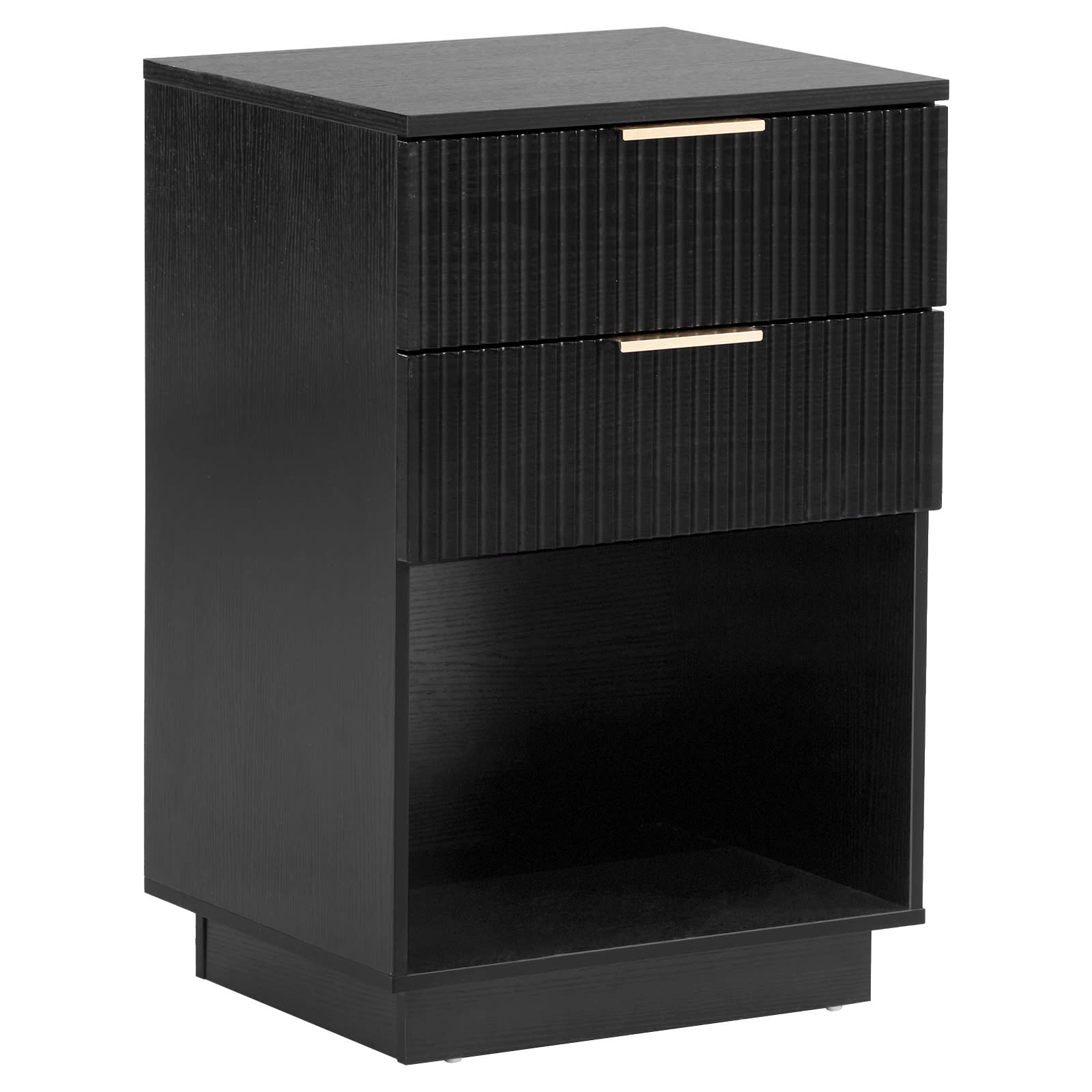 Black P2 Density Board, Wave Pattern Drawer Surface, 2 Drawer Bedside Cabinet 1pc view 5