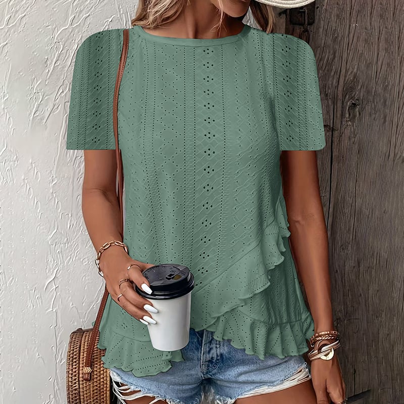 Women's Ruffle Hem Short Sleeve T-Shirt Casual Summer Crew Neck Blouses Top view 8