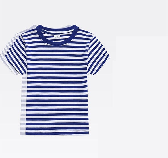 Children's Blue And White Stripes Round Neck Short Sleeve view 3