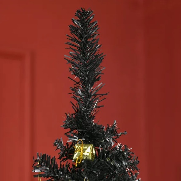 6 Ft Artificial Pencil Christmas Tree, Slim Xmas Tree With 390 Realistic Branch Tips And Plastic Stand, Black view 1