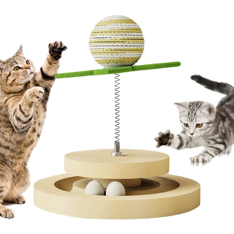 Cat Toy Springs Natural Sisal Scratching Pad Kitten Interactive Toy With Ball Track Spring Ball Automatic Cat Toy For Indoor view 6