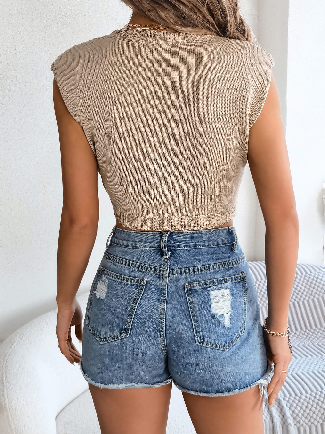 Women S Hollow Out Cropped Knit Vacation Top view 12