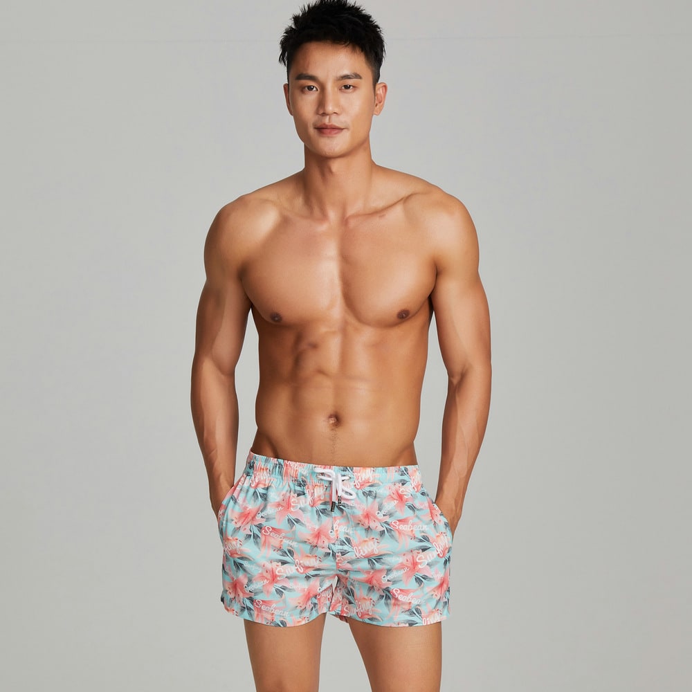 Men's Beach Pants Peach Fur Fashionable Printed Lily view 3