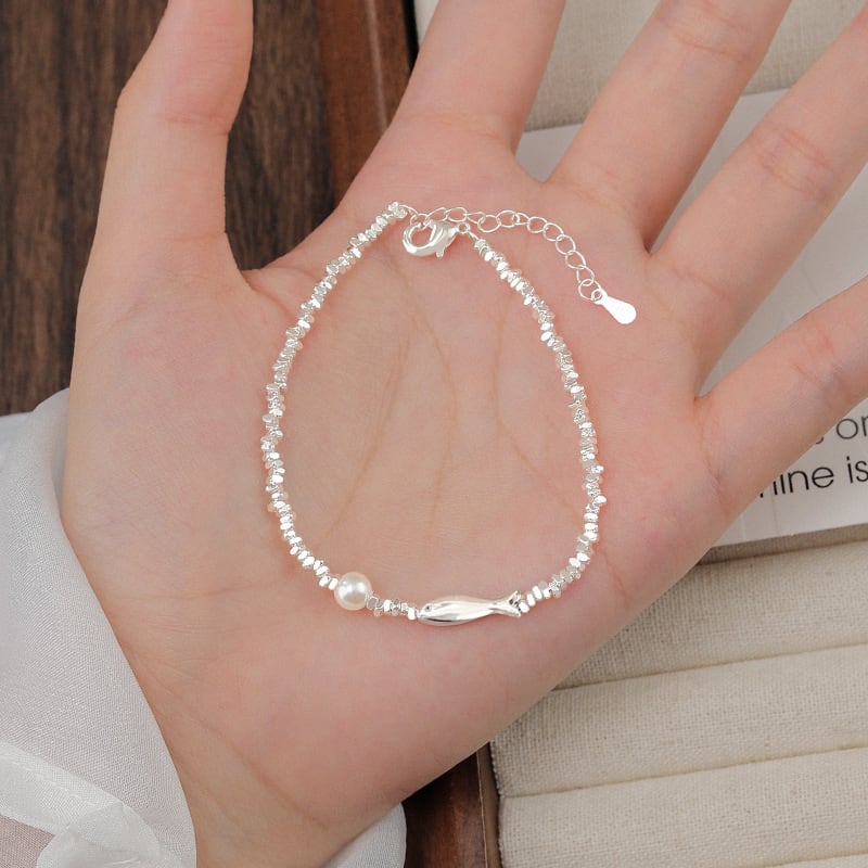 S925 Sterling Silver Little Fish & Broken Silver Pearl Bracelet For Women, New 2025 Design, Light Luxury Niche Exquisite Bracelet view 2