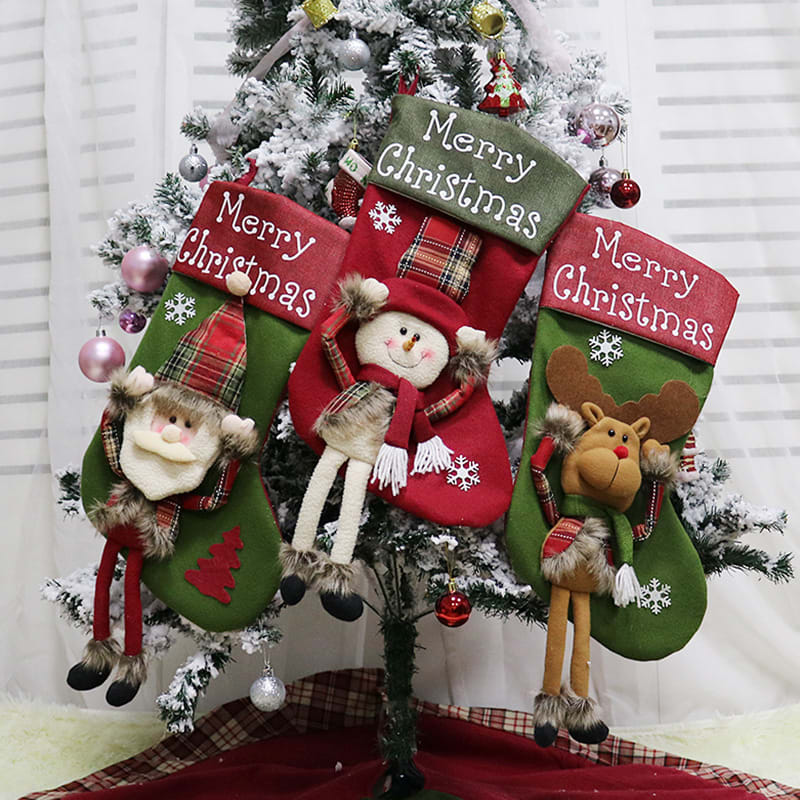 New Year Xmas Big Stockings Set Decorations Christmas 3D Plush Big Sock Christmas Tree Pendant Decorating Supplies view 7