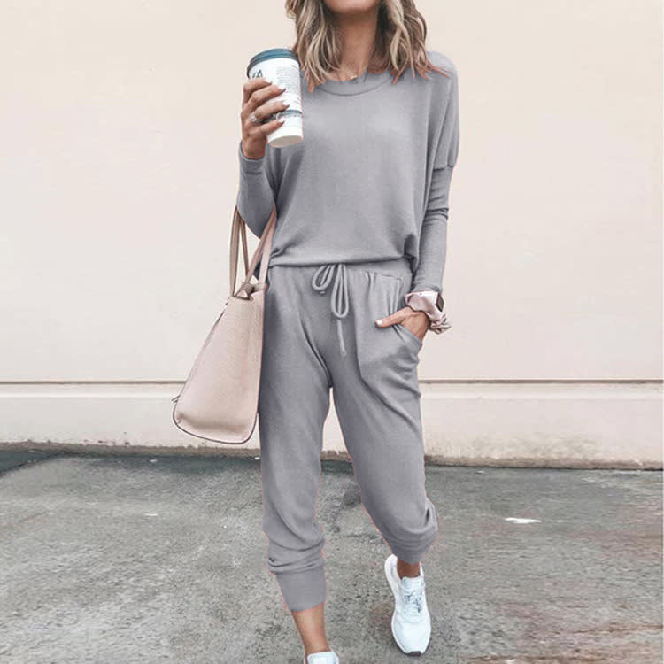 Women's Long Sleeve Suit Fashion Pullover Top And Pockets Drawstring Long Pants Solid Color Casual Sports Trouser Suit Clothing view 17
