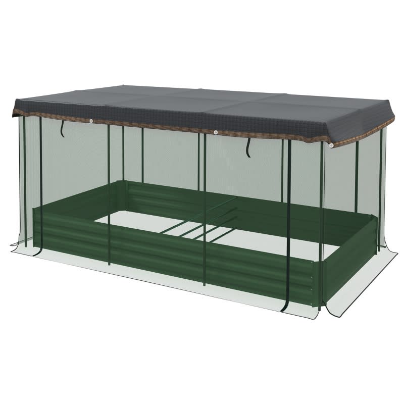 Galvanized Steel Planter Box With Crop Cage And Shade Cloth, Raised Garden Bed-Green view 7