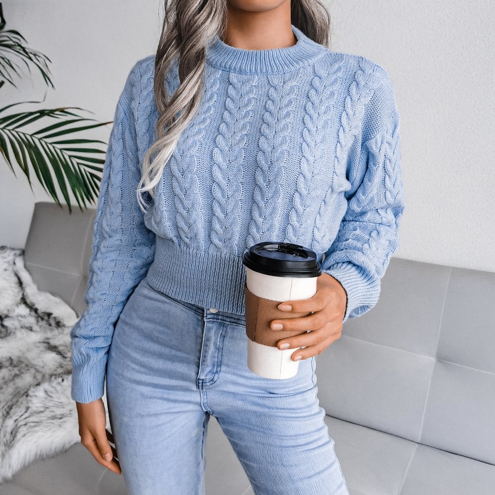 Cable Knit Waist Cinched Cropped Sweater view 15