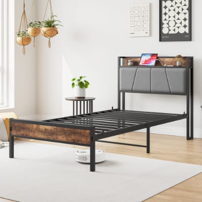 Twin Size Bed Frame, Storage Headboard With Charging Station, Solid And Stable, No Box Spring Needed, Easy Assembly view 7