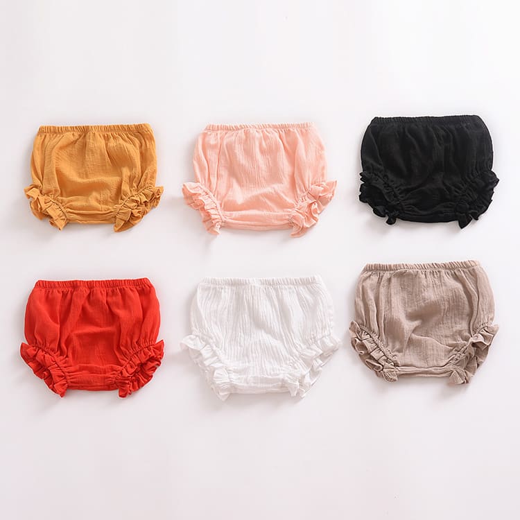 Infant Solid Color Cotton Linen Lace Triangle Casual Shorts view 5