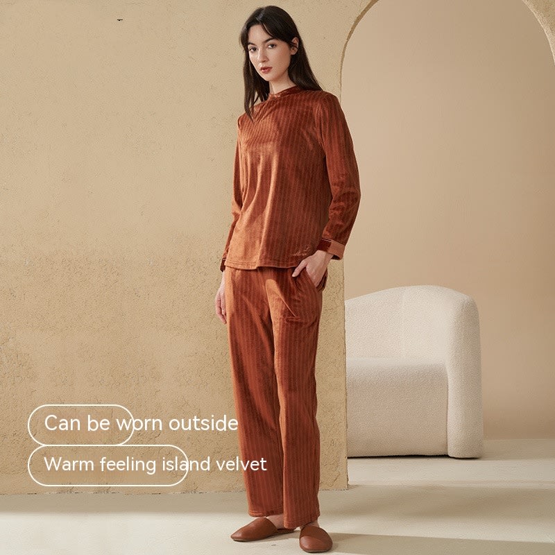 Coral Velvet Pajamas Women's Autumn And Winter Velvet Thickening Outfit Flannel Casual Plus Size Keep Warm Homewear view 3