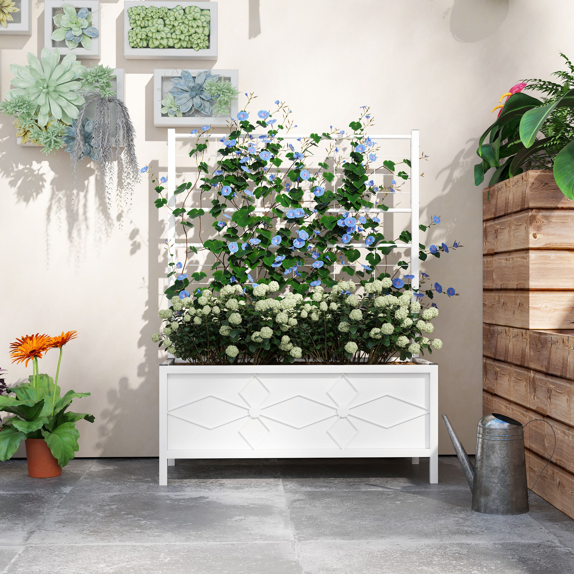 Outdoor Planter Box Galvanized Raised Garden Bed With Trellis For Climbing Vines view 8