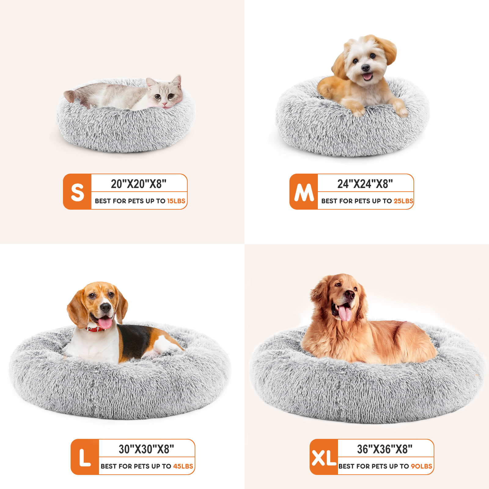 24 Inch Anti-Slip Round Fluffy Plush Faux Fur Cat Bed, Fits Up To 25 Lbs Pets view 6